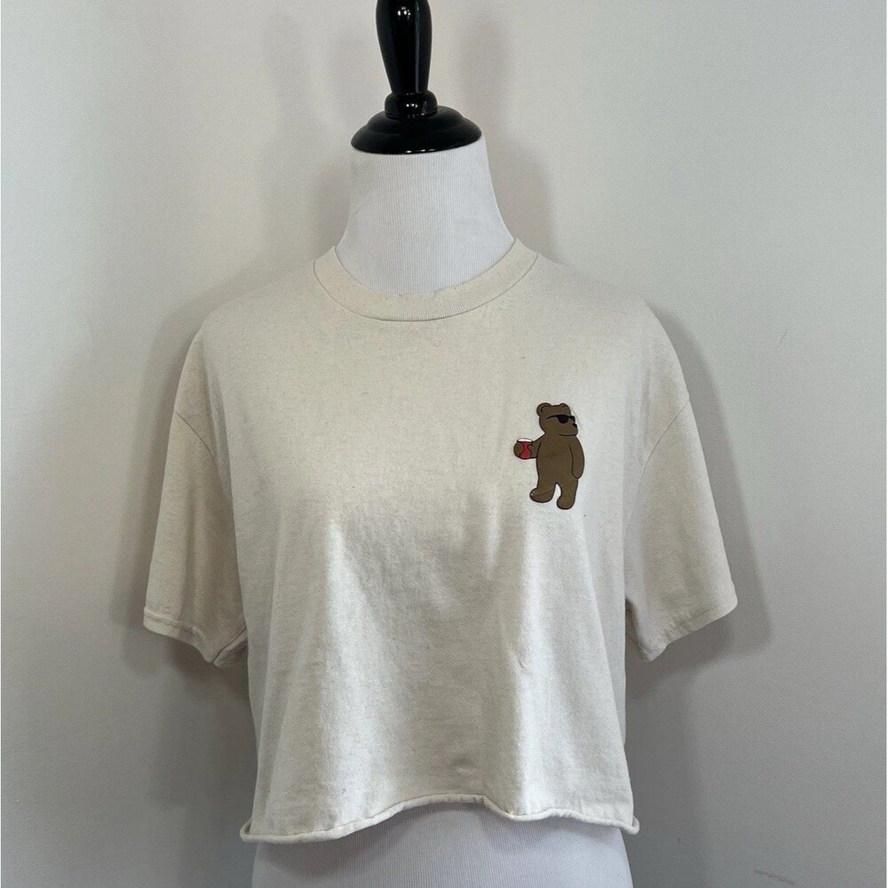 Riot Society Party Bear Red Dixie Cup Shades Graphic Women’s Cropped T-Shirt S